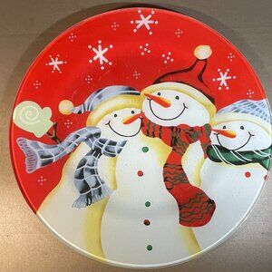 TII Collections Glass Holiday Plate, Red Snowman 13” Serving Plate (434)